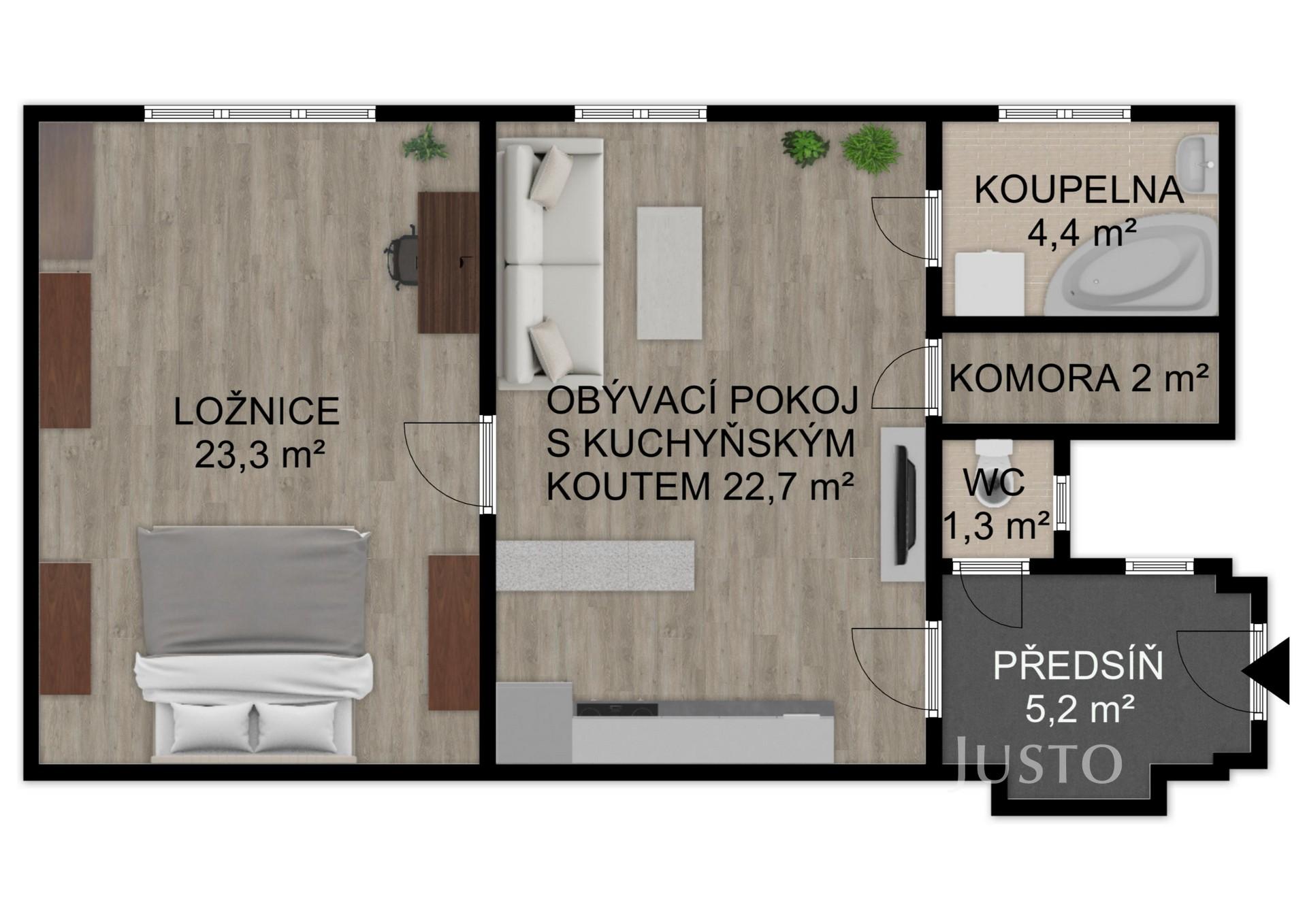 Prodej 2+kk, 59 m², Písek - Kollárova