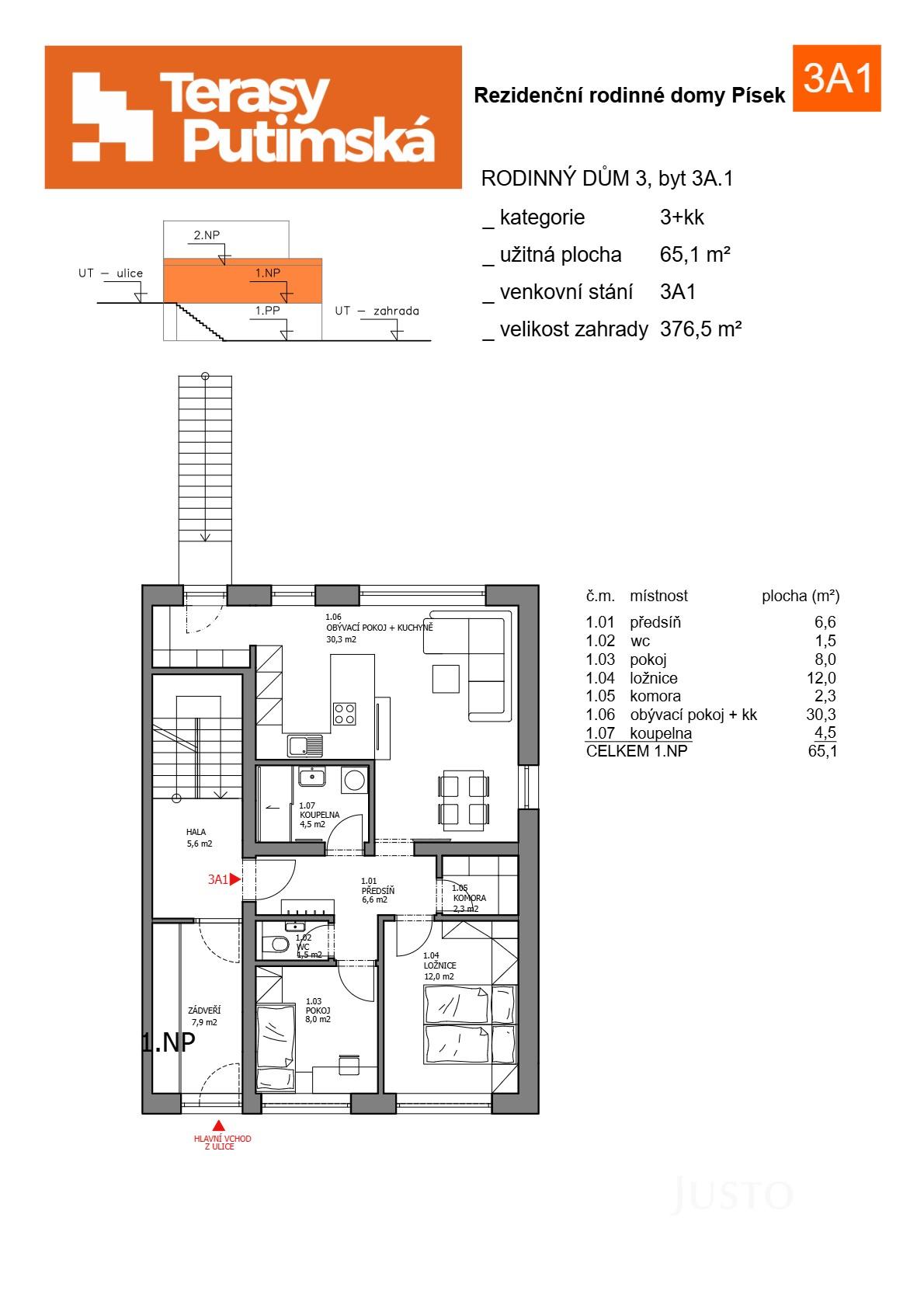 Prodej 3+kk 65 m² + zahrada 376 m² + parkování
