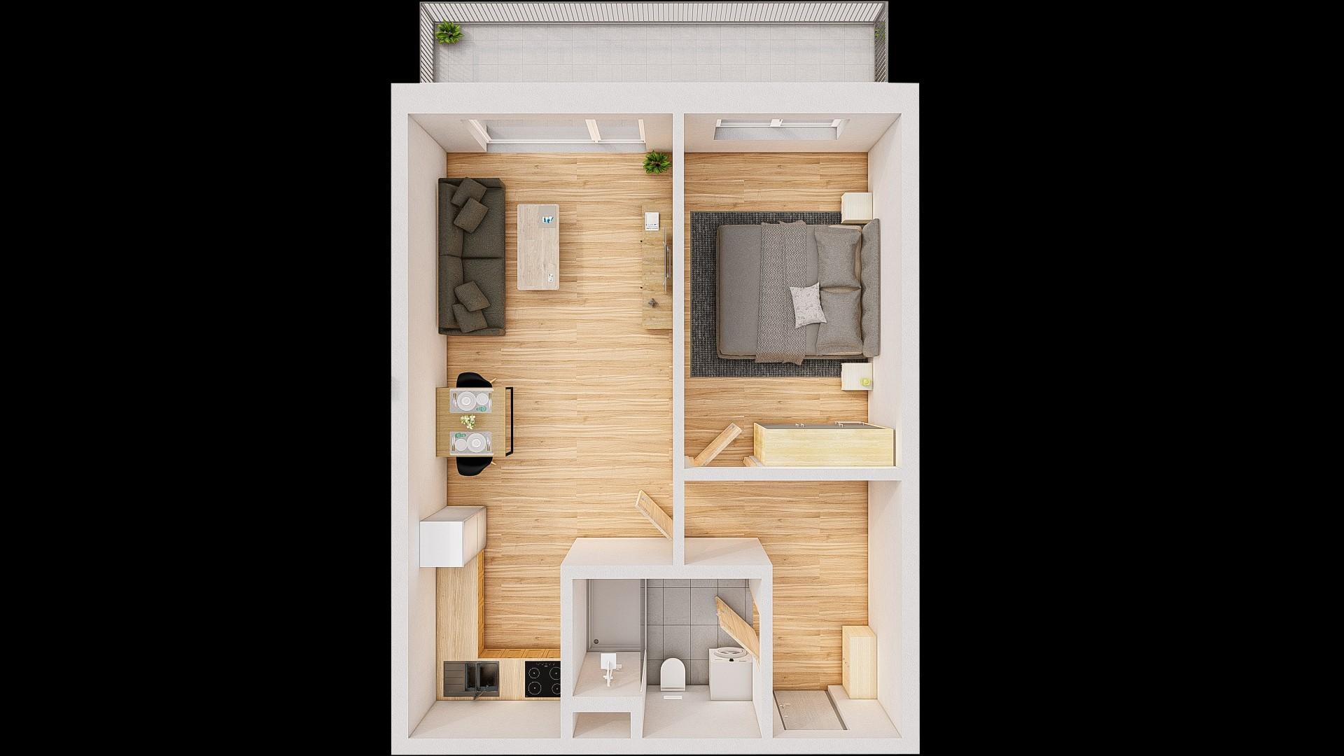Prodej 2+kk 57 m² + balkón 9 m²