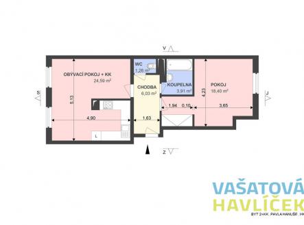 Pronájem bytu, 2+kk, 54 m²