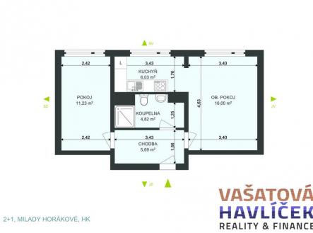 Pronájem bytu, 2+1, 51 m²