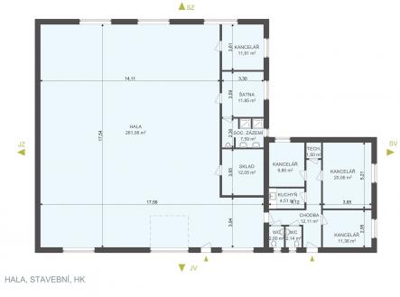 Pronájem - skladovací prostor, 368 m²