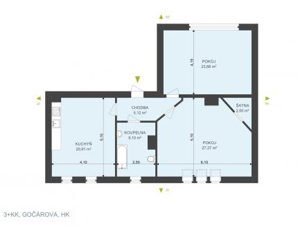 Pronájem bytu, 3+kk, 88 m²