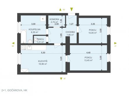 Pronájem bytu, 2+1, 69 m²