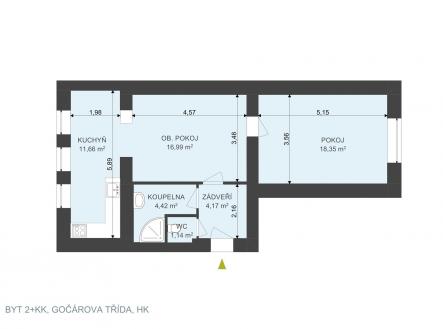 Pronájem bytu, 2+kk, 57 m²