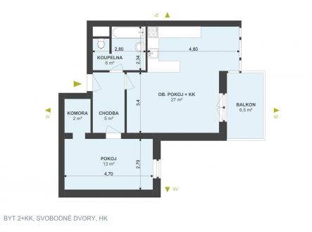 Pronájem bytu, 2+kk, 60 m²