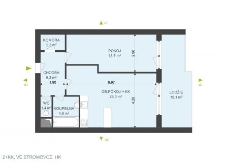 Pronájem bytu, 2+kk, 60 m²