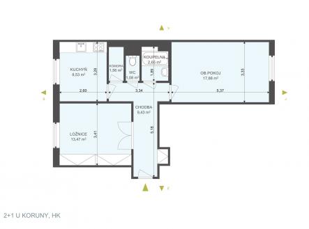 Pronájem bytu, 2+1, 55 m²
