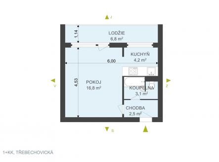 Pronájem bytu, 1+kk, 33 m²