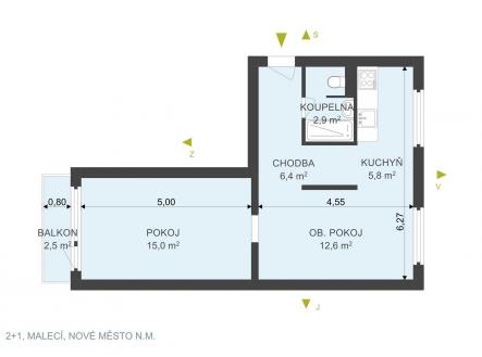 Pronájem bytu, 2+1, 45 m²