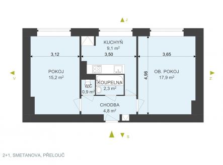 Pronájem bytu, 2+1, 50 m²