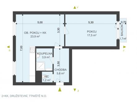 Pronájem bytu, 2+kk, 54 m²