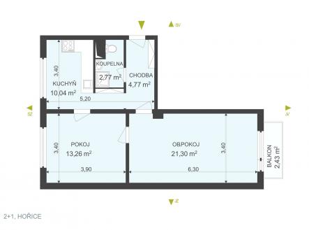 Pronájem bytu, 2+1, 54 m²