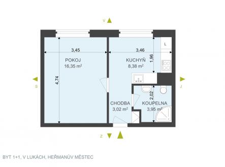 Pronájem bytu, 1+1, 32 m²