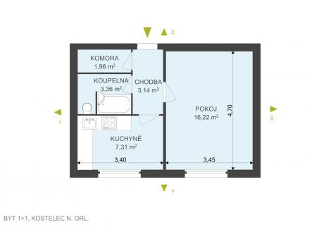Pronájem bytu, 1+1, 32 m²