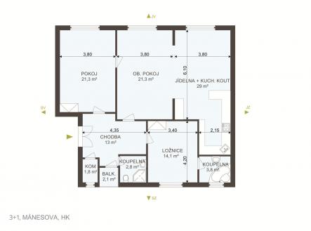 Pronájem bytu, 3+1, 100 m²