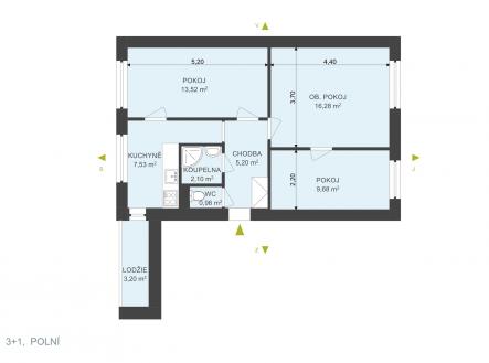 Pronájem bytu, 3+1, 60 m²