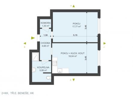 Pronájem bytu, 2+kk, 49 m²