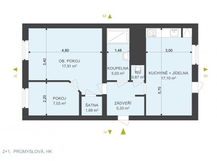 Pronájem bytu, 2+1, 55 m²