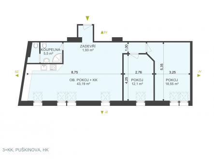 Pronájem bytu, 3+kk, 80 m²
