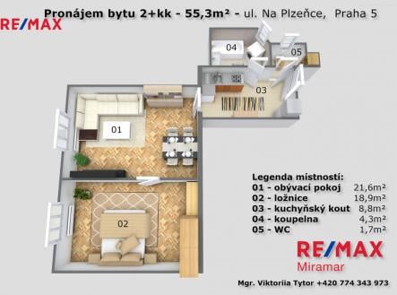 Pronájem bytu, 2+1, 55 m²