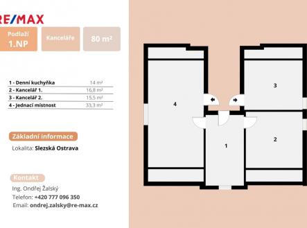 Pronájem kanceláře, 80 m²