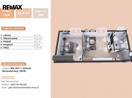 Pronájem bytu, 2+kk, 44 m²
