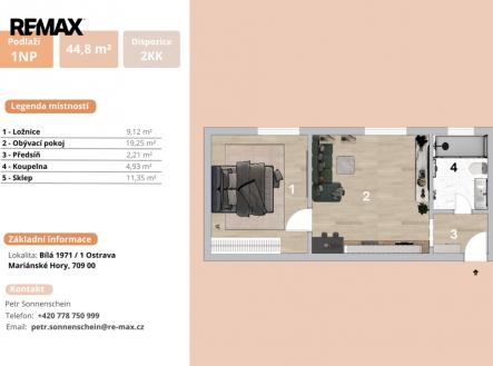 Pronájem bytu, 2+kk, 44 m²