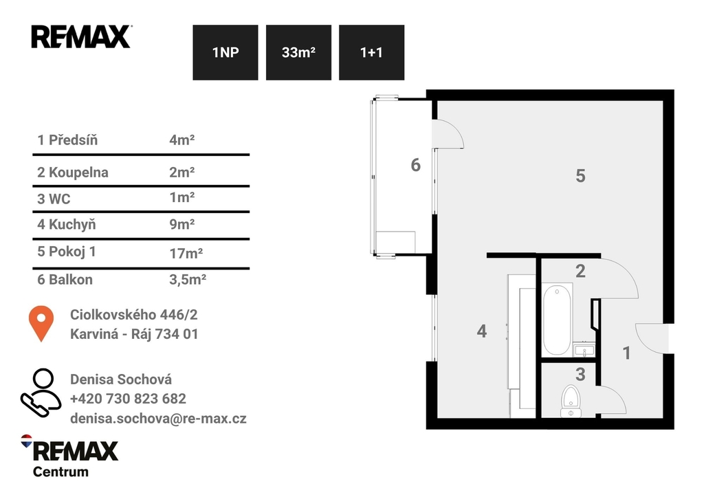 Byt 1+1| Denisa Sochová | +420 730 823 682 | denisa.sochova@re-max.cz