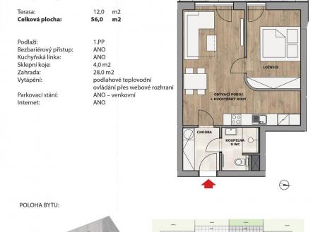 Prodej bytu, 2+kk, 56 m²