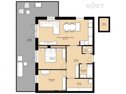 Prodej bytu, 3+kk, 70 m²