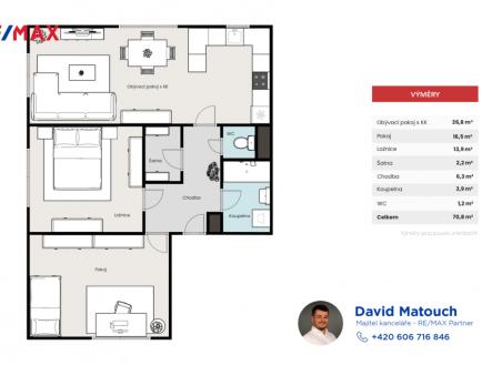 Prodej bytu, 3+kk, 71 m²