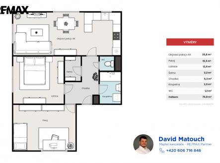 Prodej bytu, 3+kk, 71 m²