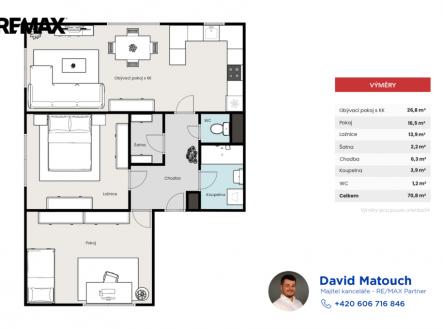 Prodej bytu, 3+kk, 71 m²