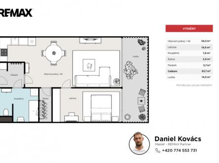 Pronájem bytu, 2+kk, 77 m²