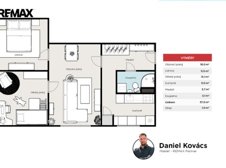 Prodej bytu, 3+kk, 57 m²