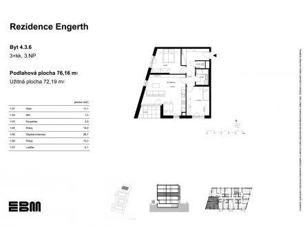Prodej bytu, 3+kk, 72 m²