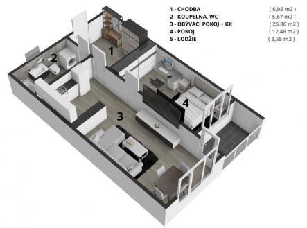 Prodej bytu, 2+kk, 55 m²