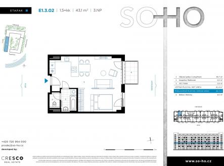 Prodej bytu, 1+kk, 43 m²