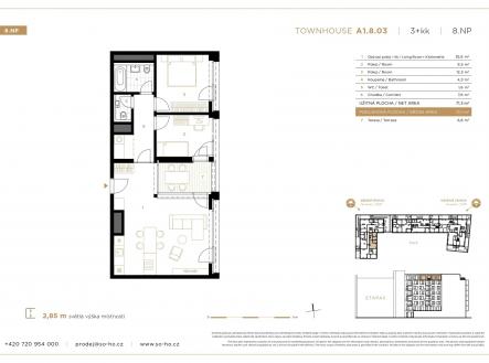 Prodej bytu, 3+kk, 74 m²