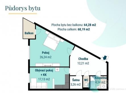 Prodej bytu, 1+1, 64 m²