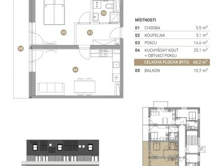 Prodej bytu, 2+kk, 48 m²