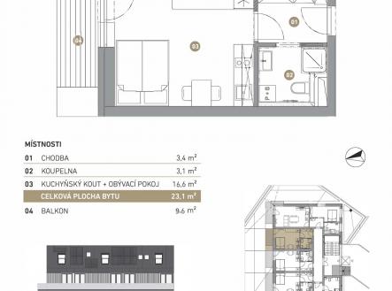 Prodej bytu, 1+kk, 23 m²