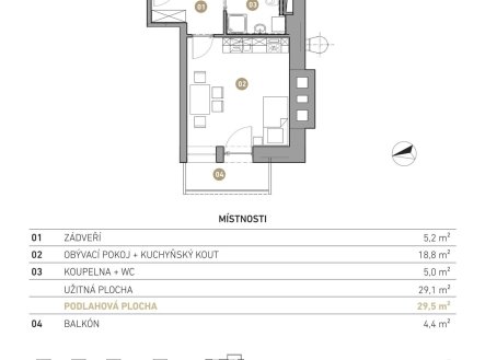 Prodej bytu, 1+kk, 30 m², Jiřice u Miroslavi – náhled fotky 4