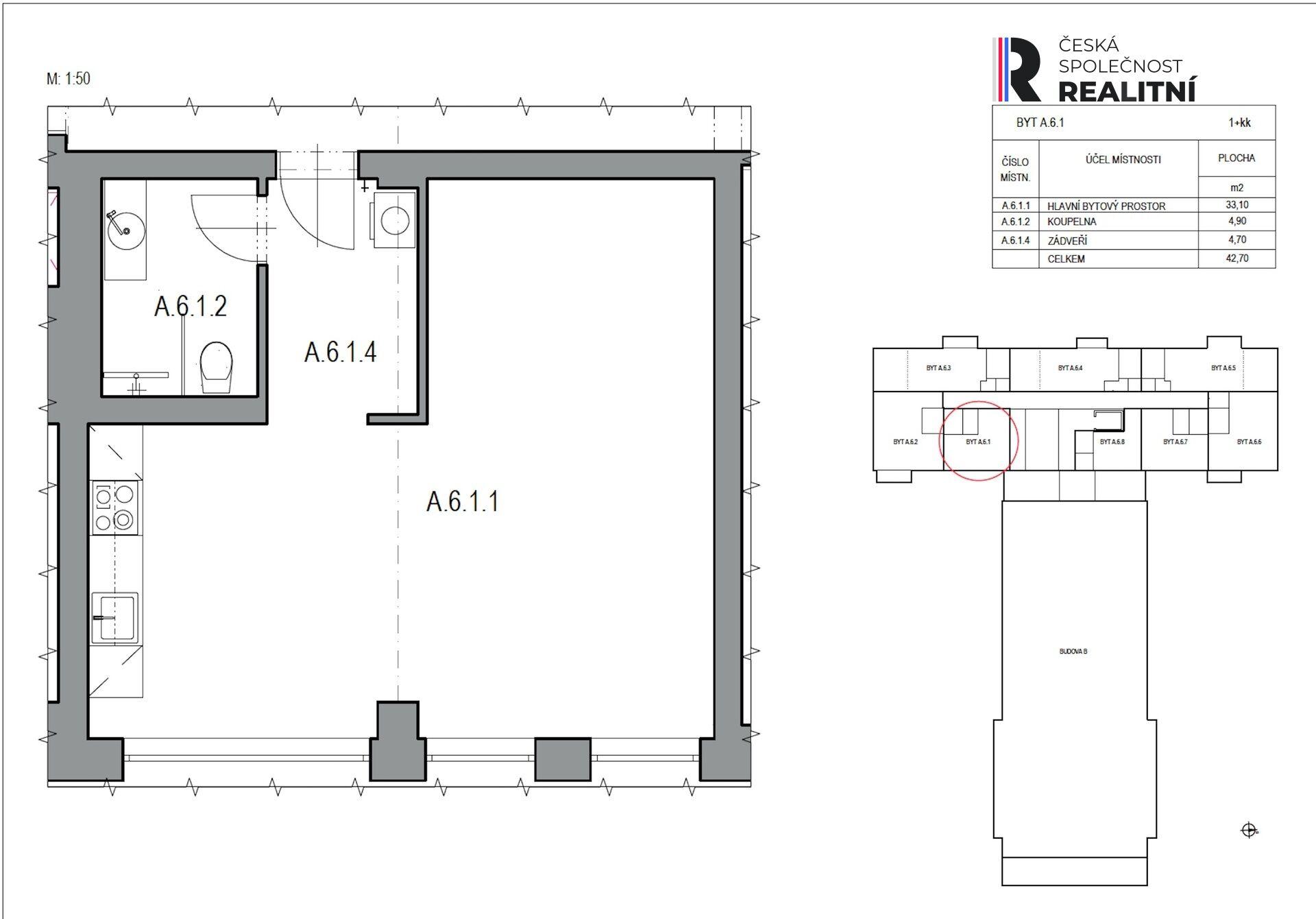 Pronájem vybaveného bytu 1kk v novostavbě BD, Zlín centrum, Lorencova ul. + kryté parkovací stání