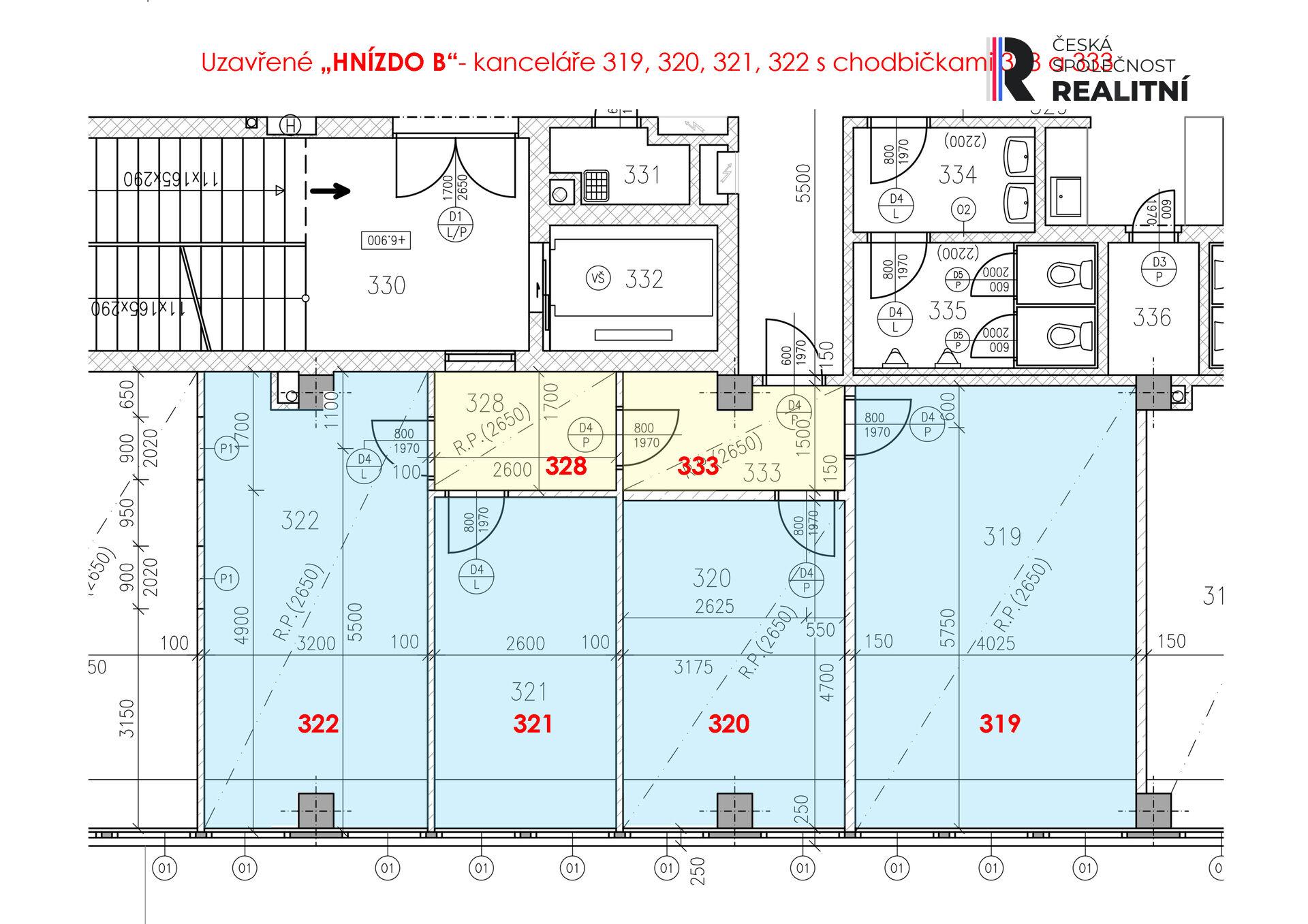 Pronájem, 3 samostatné kanceláře s vlastní chodbičkou, výměra 82,07 m2, Kvítková ul., Zlín centrum.