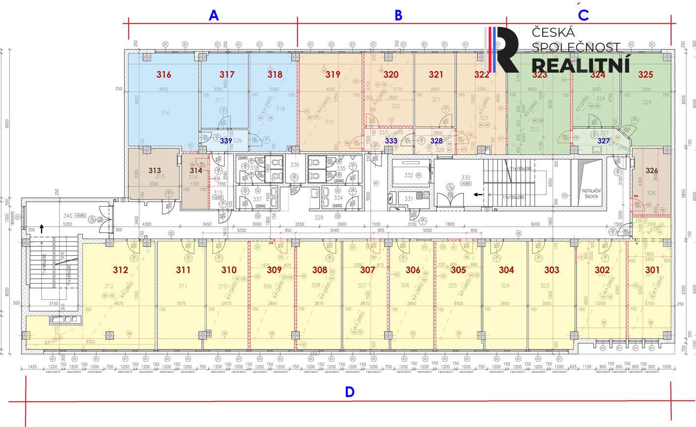 Pronájem, 3 samostatné kanceláře s vlastní chodbičkou, výměra 82,07 m2, Kvítková ul., Zlín centrum.