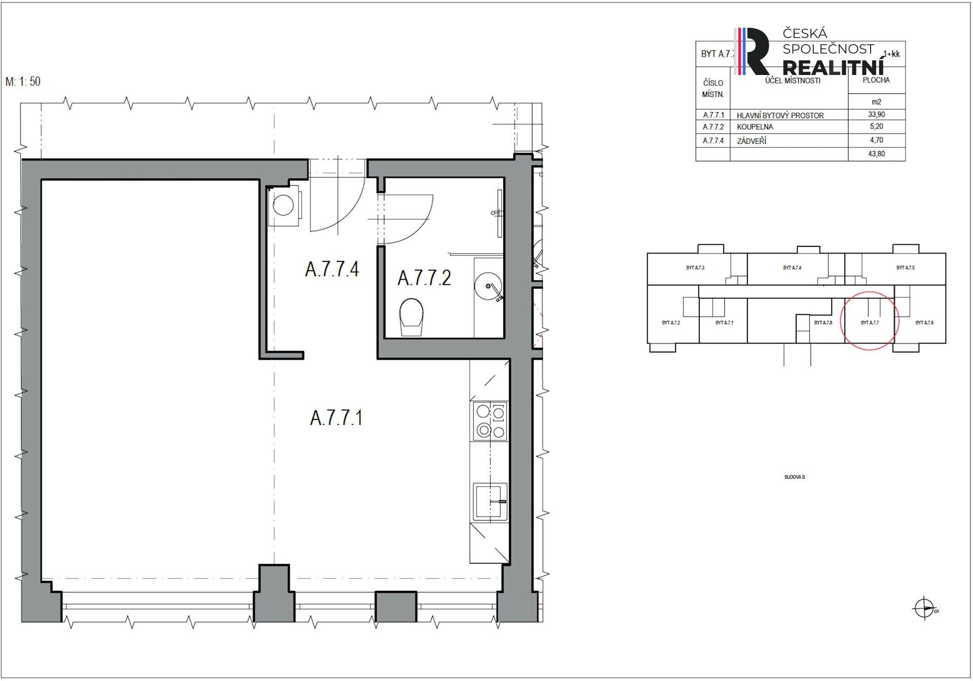 Pronájem velkého bytu 1kk v novostavbě BD, Zlín centrum, Lorencova ul.