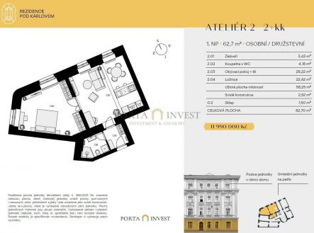 Prodej bytu, 2+kk, 61 m²
