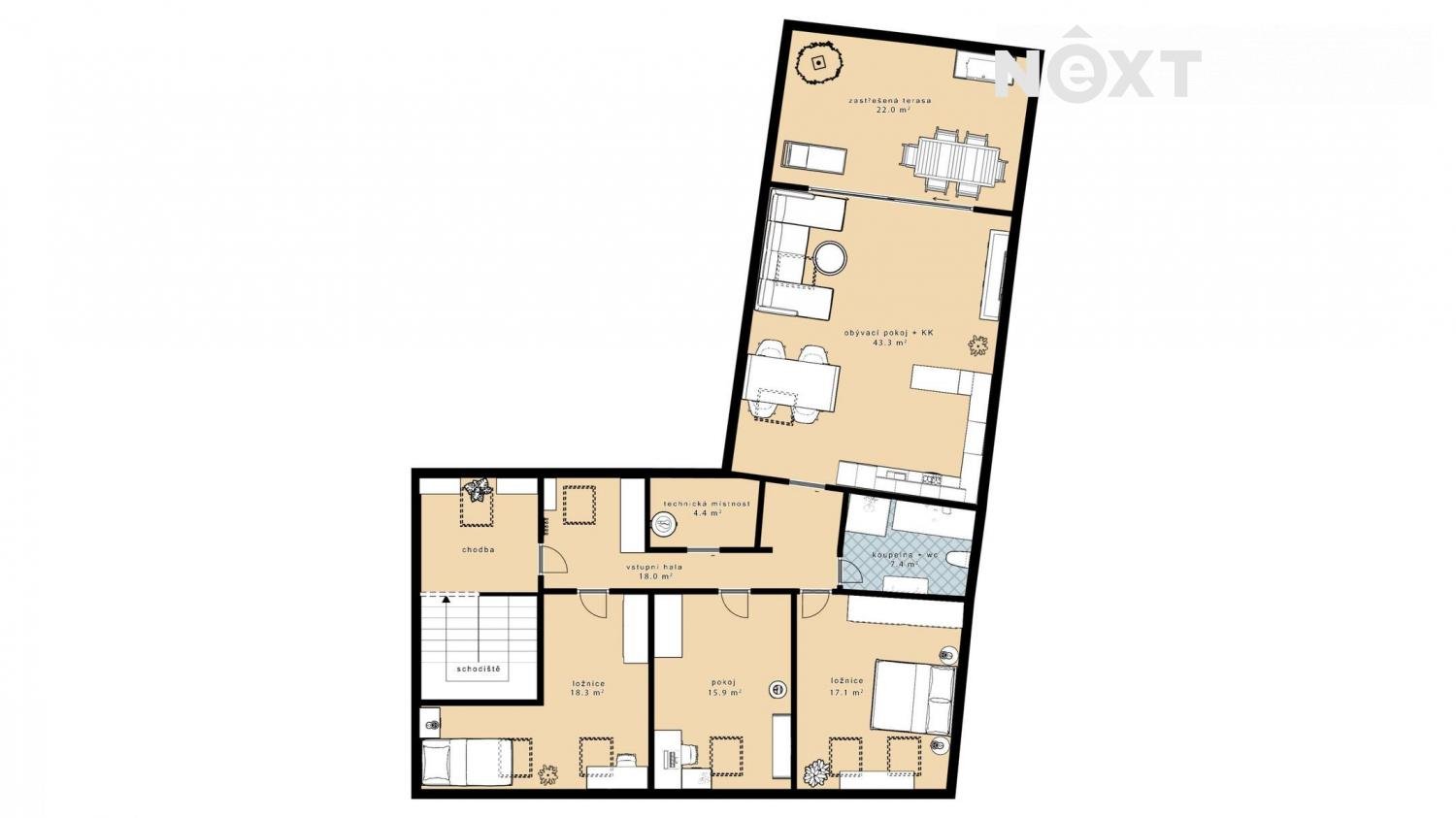 Prodej byt 4+kk, 124㎡|Jihočeský kraj, České Budějovice, Planá, 16, 37001